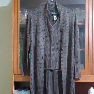 Jones New York Brown Tan Charcoal Textured Cardigan Set